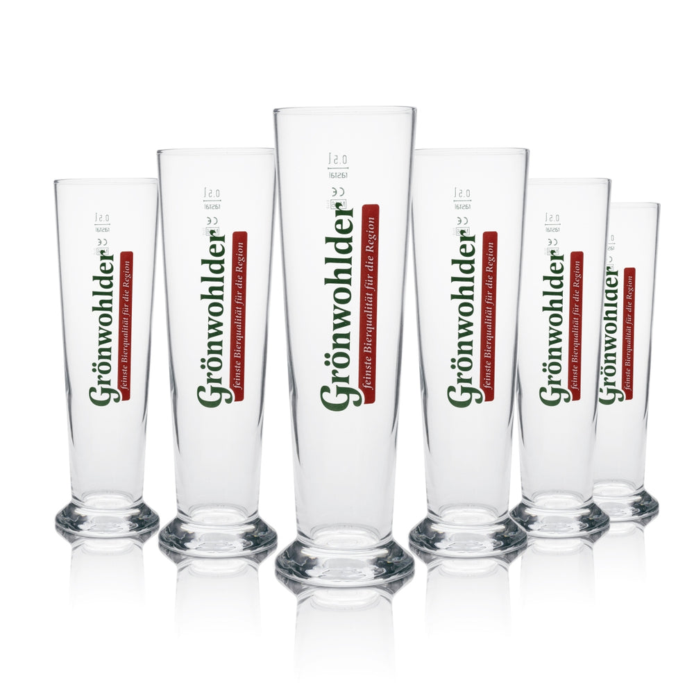 6x Grünwohlder Bier Glas 0,5l Tulpe grüne Schrift Rastal