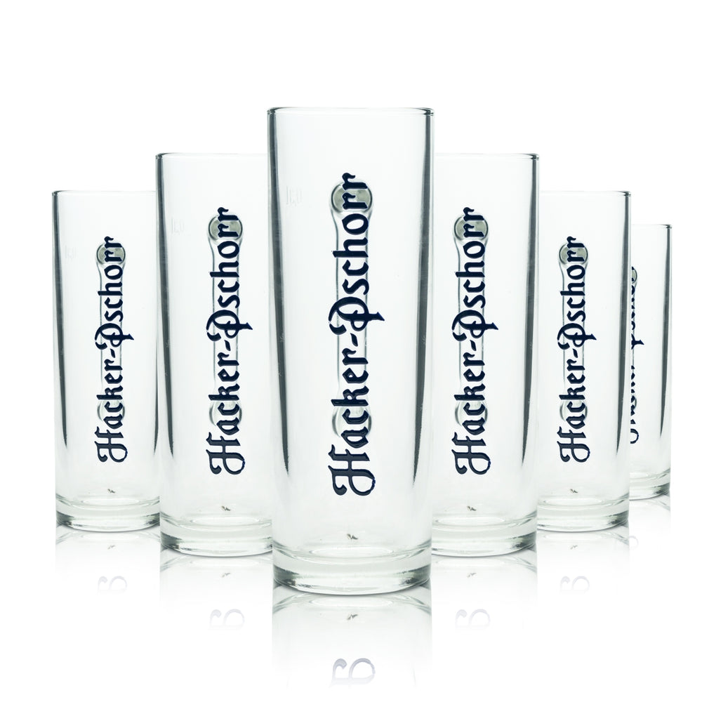 6x Hacker Pschorr Bier Glas 0,3l Krug Sahm Seidel Henkel Gläser Schriftzug Beer