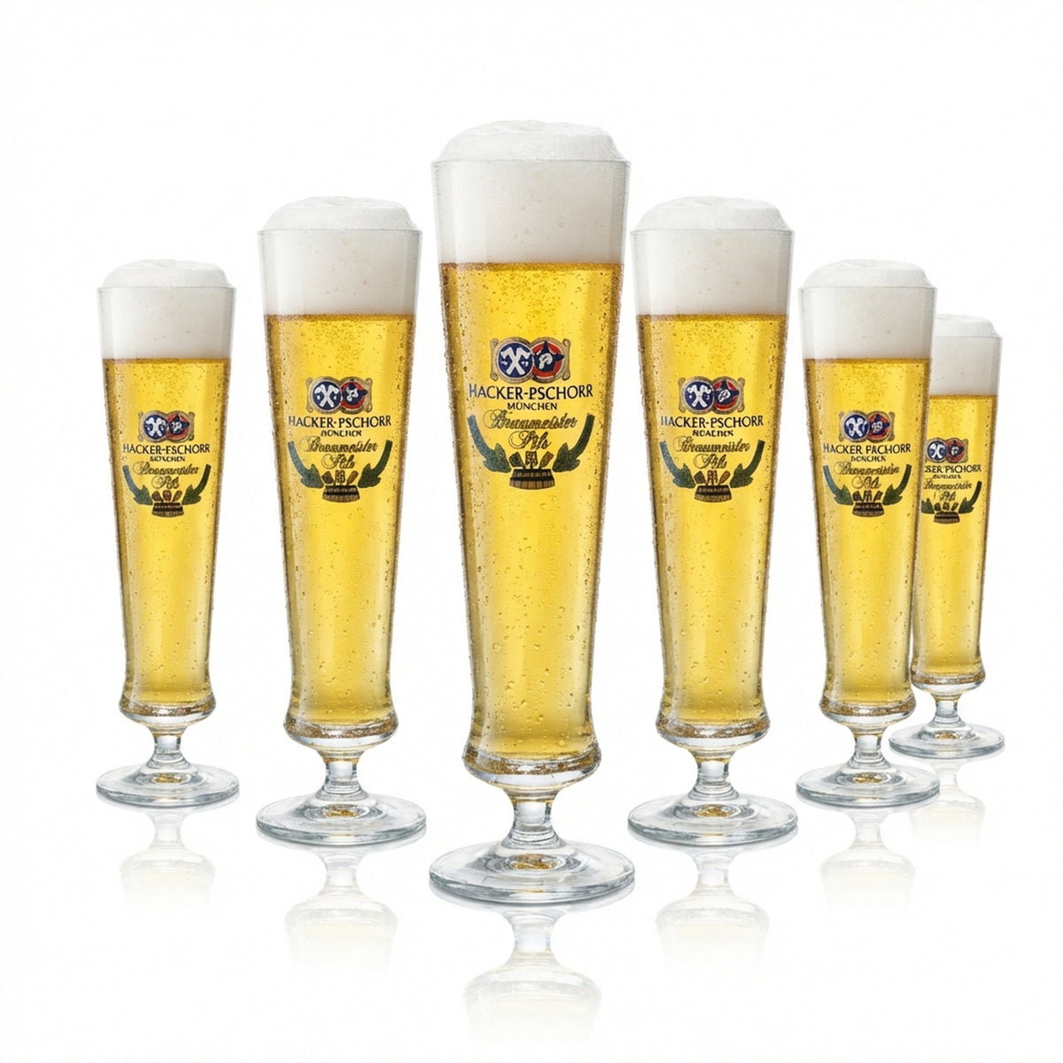6x Hacker Pschorr Bier Glas 0,4l Pokal Braumeisterpils Rastal Tulpe Flöte Gläser