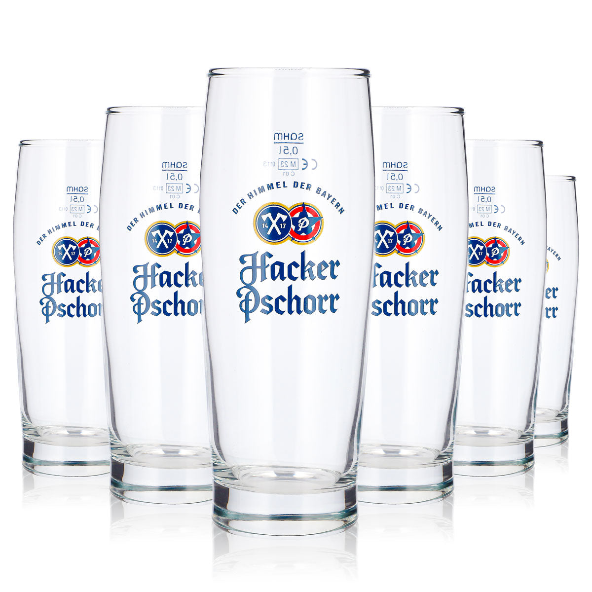 6x Hacker Pschorr Bier Glas 0,5l Willi Becher Blaues Logo Sahm Seidel (6er Set)