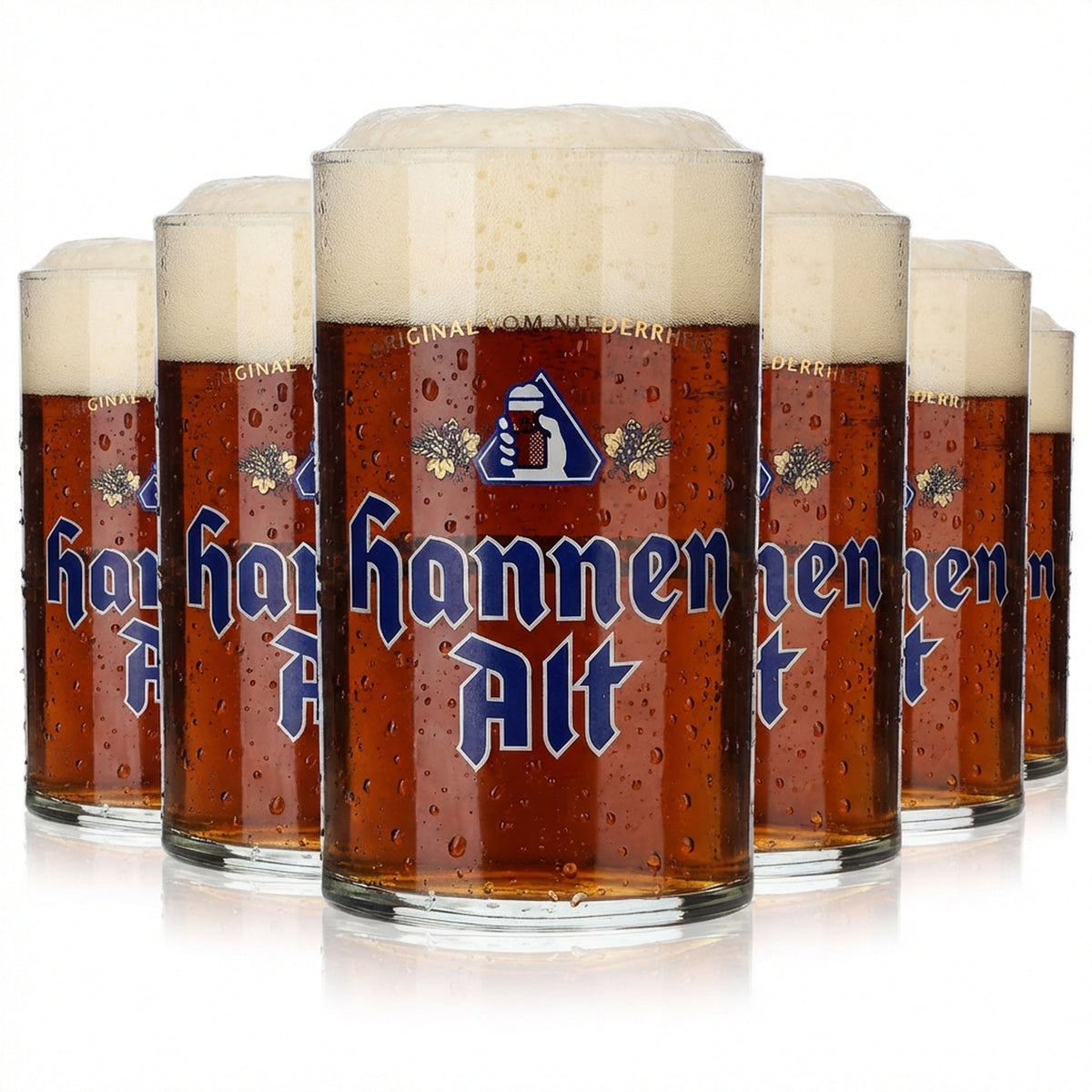 6x Hannen Alt Bier Glas 0,2l Becher Streifen und Hand im Logo sahm