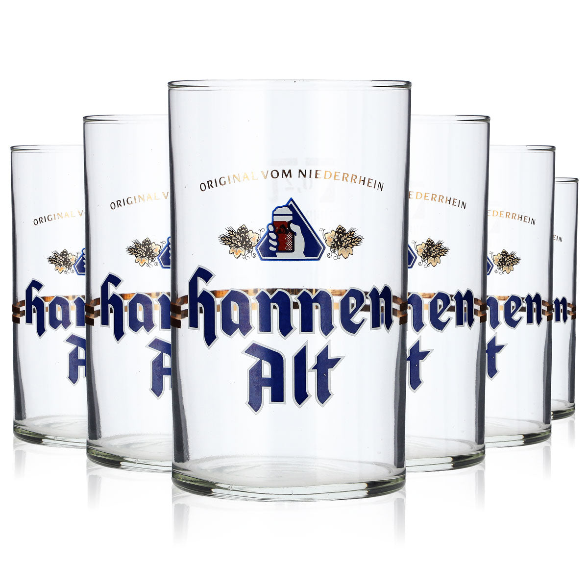 6x Hannen Alt Bier Glas 0,2l Becher Streifen und Hand im Logo sahm – Ansicht 5