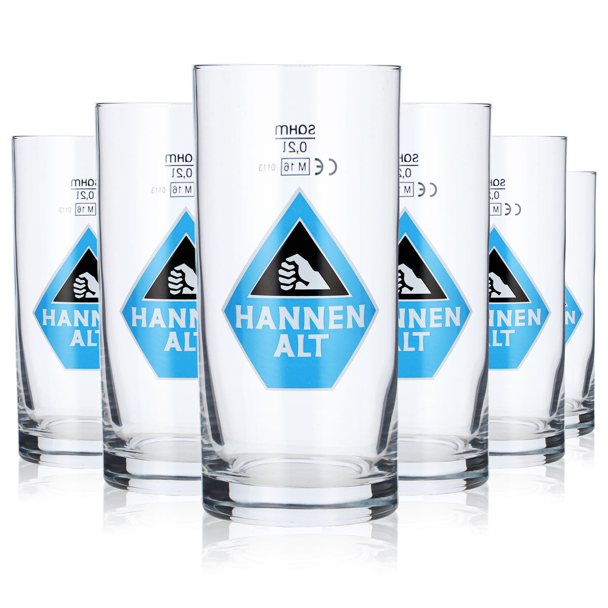 6x Hannen Alt Bier Glas Stange 0,2l Becher Hell blau sahm