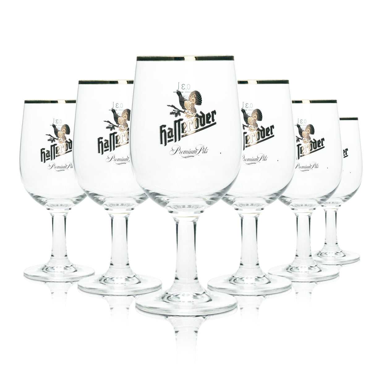 6x Hasseröder Bier Glas Pokal 0,3l Goldrand Ritzelhoff Tulpe Gläser Pils Gastro