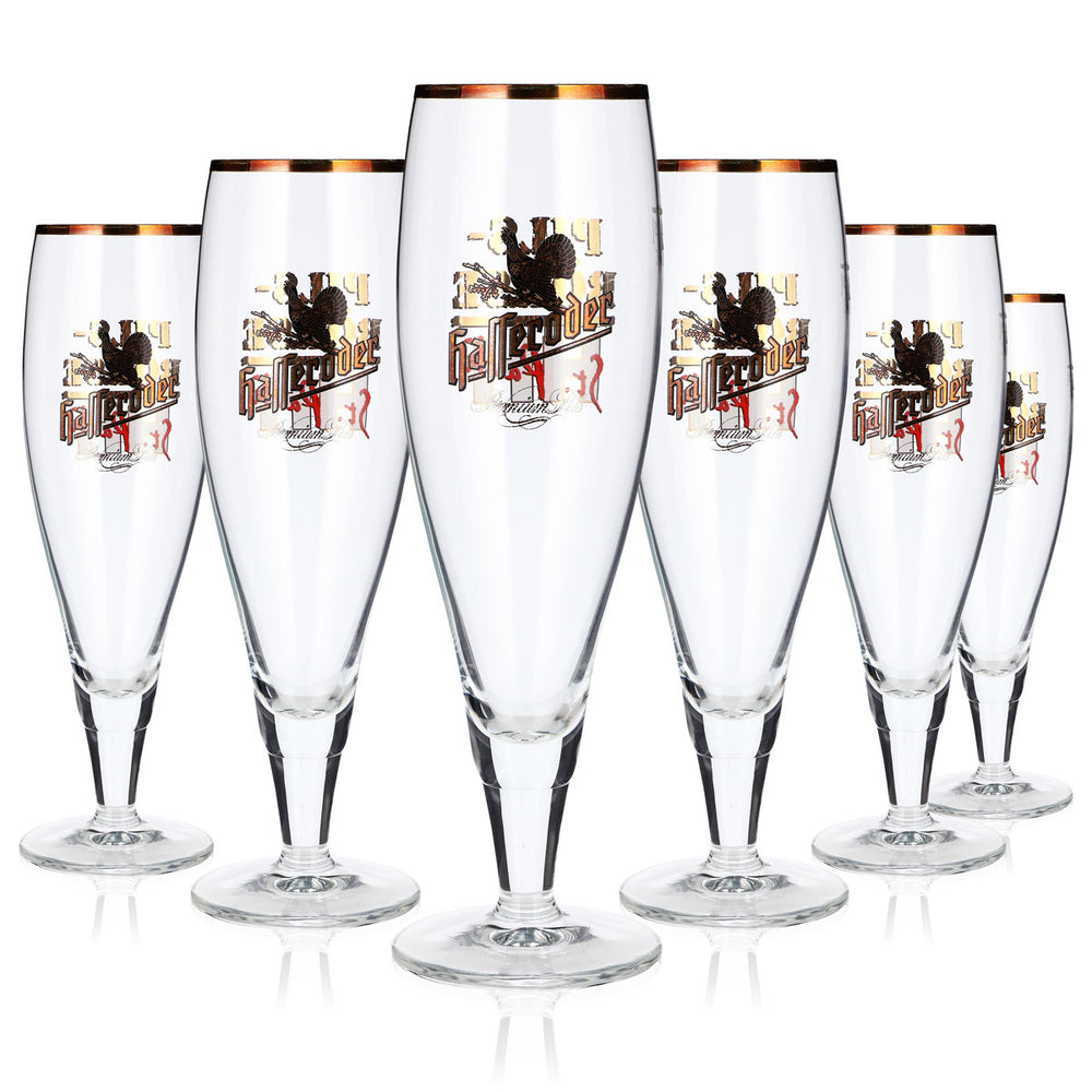6x Hasseröder Bier Glas Pokal Pils-Börse St.Pauli Goldrand 0,25l (6er Set)