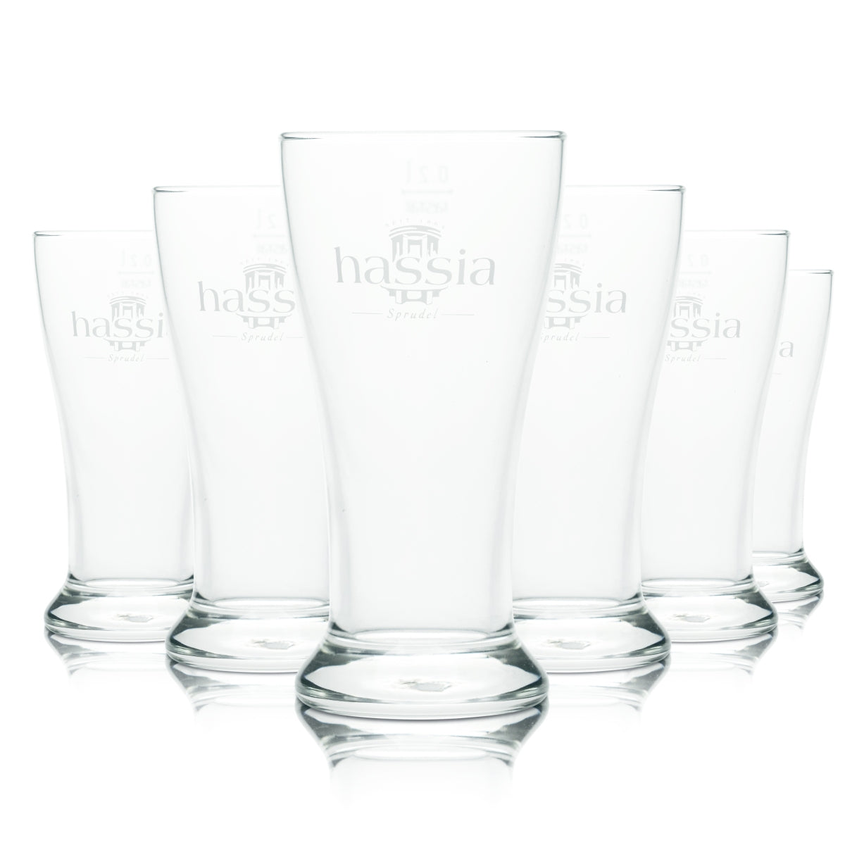 6x Hassia Glas 0,2l Pokal Stange Gläser Mineral Wasser Sprudel Soda Gastro Eiche