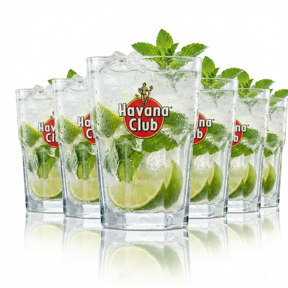 6x Havana Club 0,34 l Longdrinkglas – Cocktail Cuba Libre Set mit Eichstrich