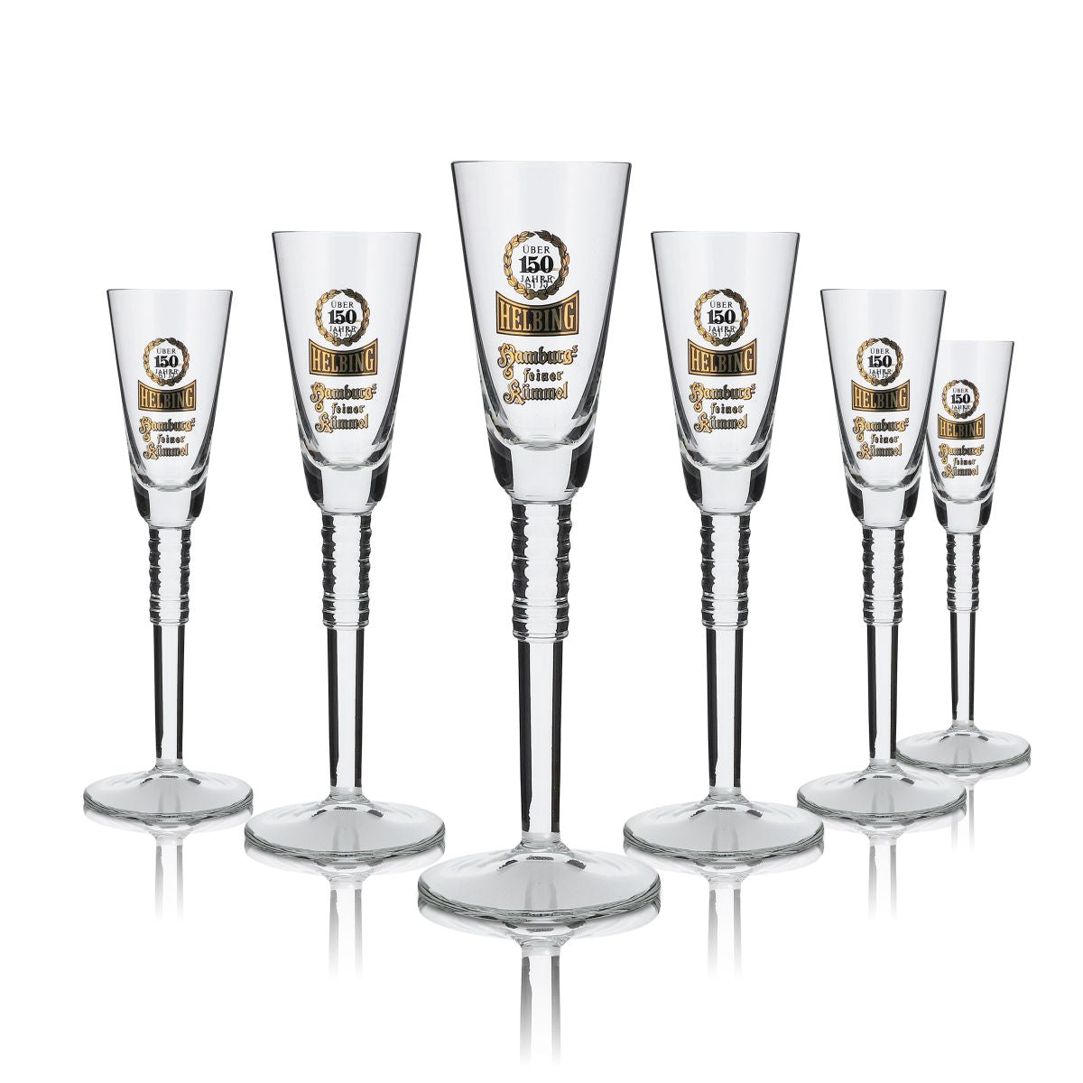 6x Helbing Kümmel Glas Stielglas Shotglas 150 Jahre Exclusive Schnapsglas