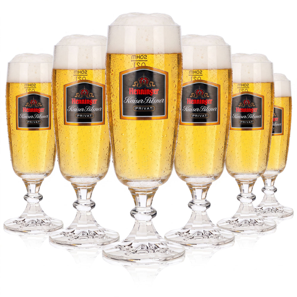 6x Henninger Bier Glas 0,2l Pokal Kaiser Pilsner "Privat" Sahm (6er Set)