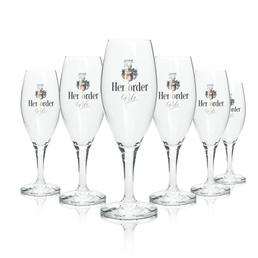 6x Herforder Pils Bier Glas 0,3l Pokal Imperia Sahm Tulpe Gläser Brauerei Stiel