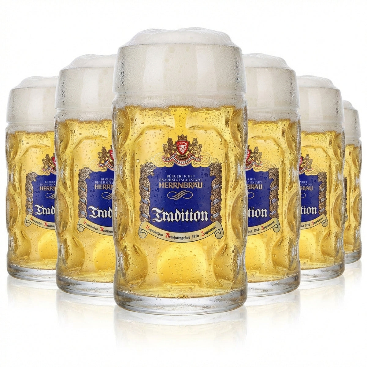 6x Herrnbräu Bierglas Krug Bierseidel Krüge 0,5l "Tradition" Blau Stölzle