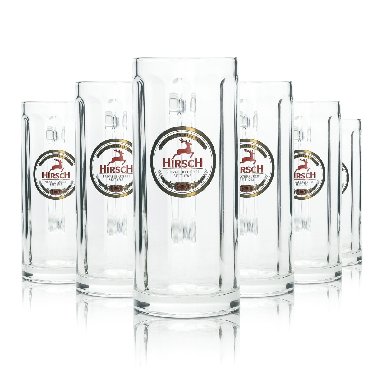 6x Hirsch Bräu Bier Glas 0,4l Krug Urtyp Seidel Henkel Gläser Krüge Schwaben Beer