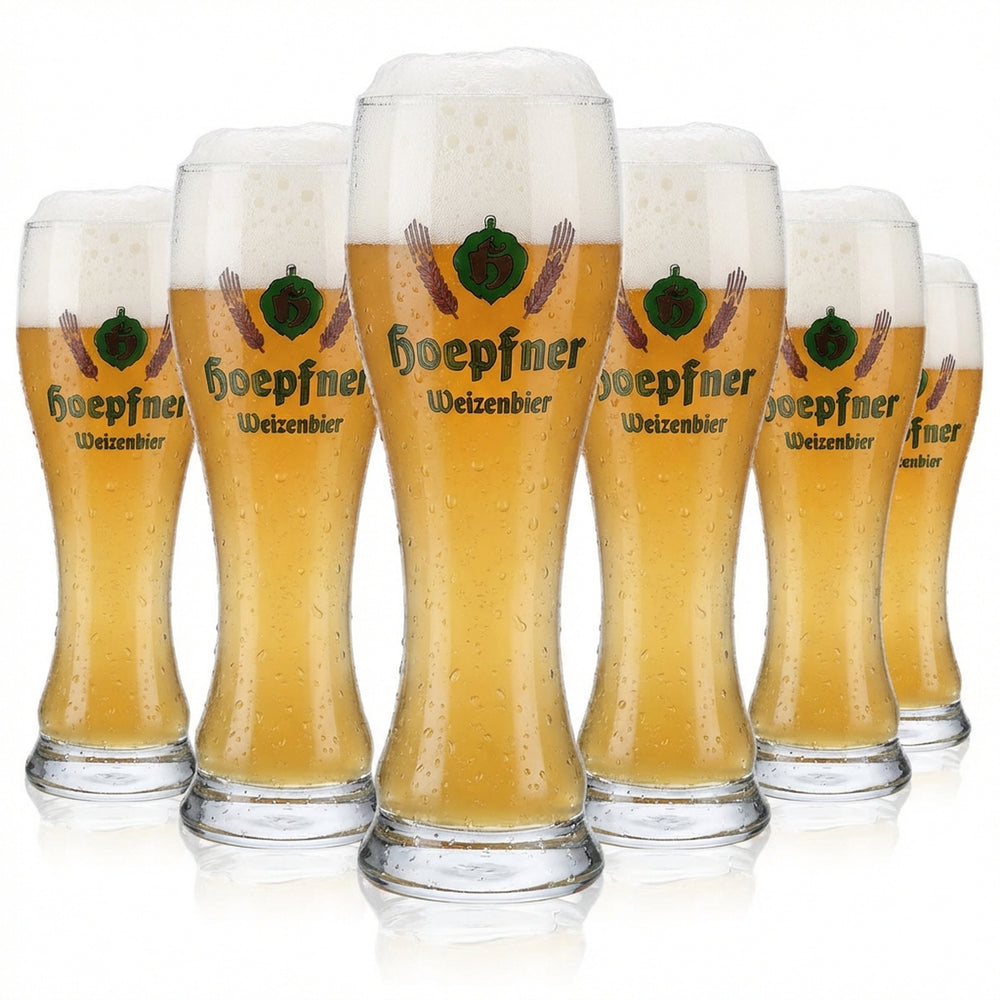 6x Hoepfner Bier Glas 0,5l Weißbierglas grünes Logo Sahm Walchensee