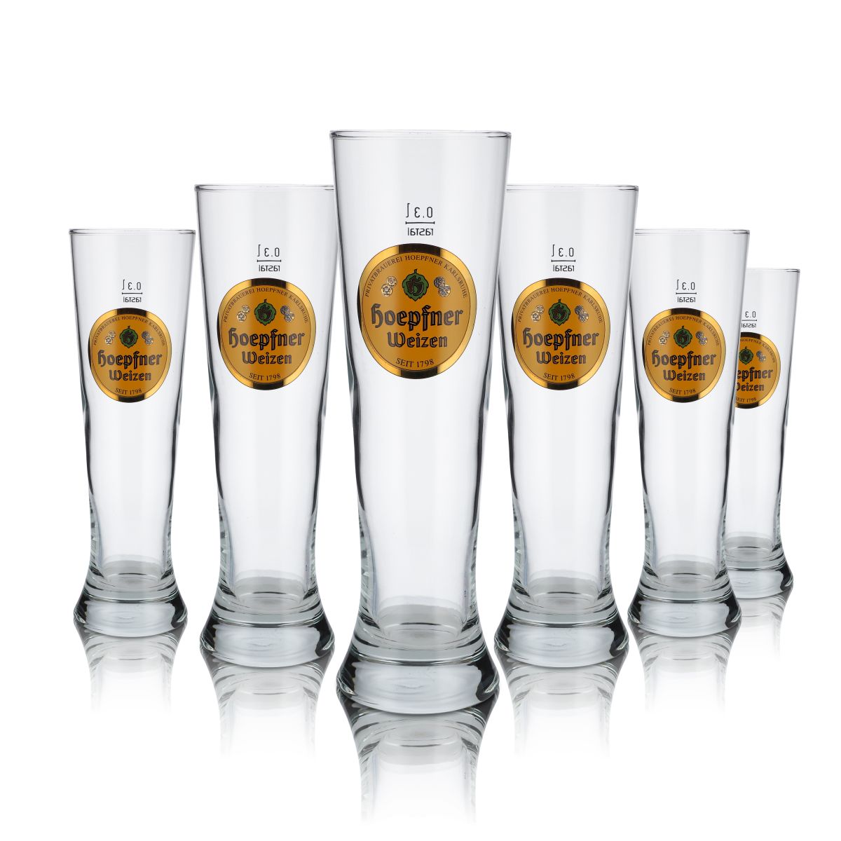 6x Hoepfner Glas 0,3l Hefeweizenglas Weißbierglas Gläser Set Brauerei Karlsruhe