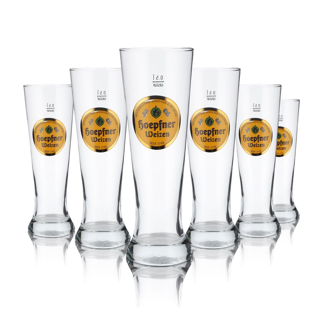 6x Hoepfner Glas 0,5l Weißbierglas Hefeweizen Gläser Set Brauerei Karlsruhe