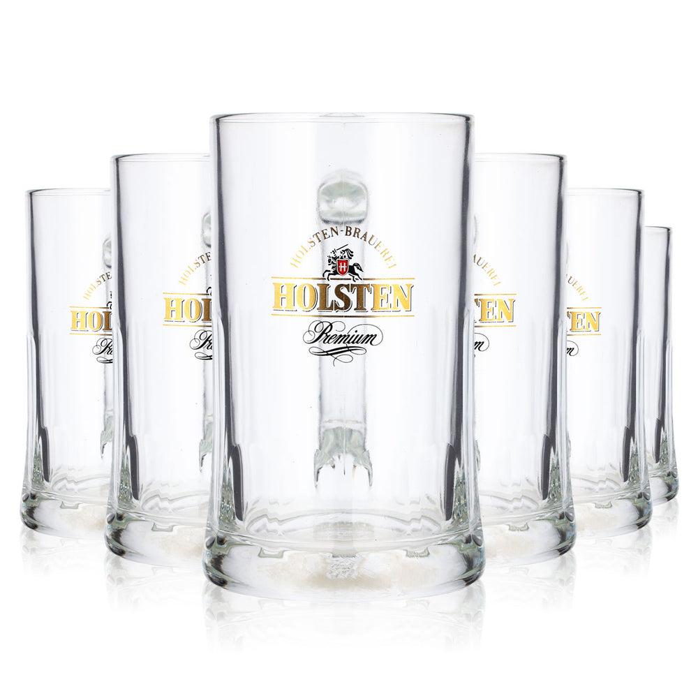 6x Holsten Bier Glas 0,5l Krug goldenes Logo Sahm Gas Premium