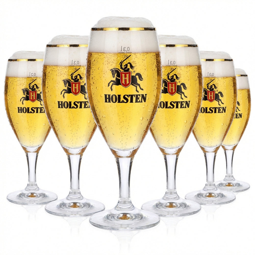 6x Holsten Bier Glas Biergläser 0,3l Pokalgläser Goldrand Ritzenhoff