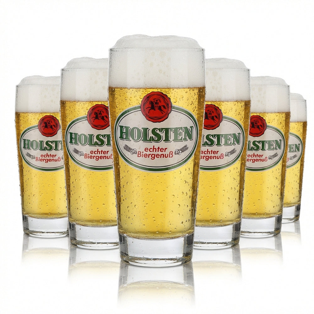 6x Holsten Glas 0,2l Willibecher Pokal Biergläser Set 70er Jahre Motiv Brauerei