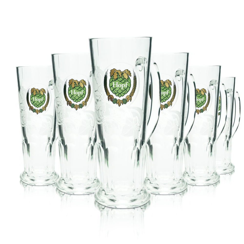 6x Hopf Bierglas 0,5l Konturglas Design Bierkrug Humpen Gläser Set Brauerei