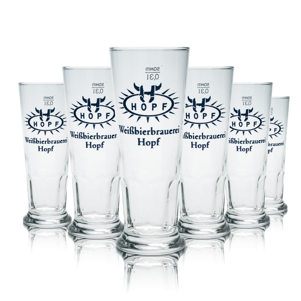 6x Hopf Weißbierglas 0,3l Pokalglas Hefeweizen Gläser Set Brauerei Gastro Eiche