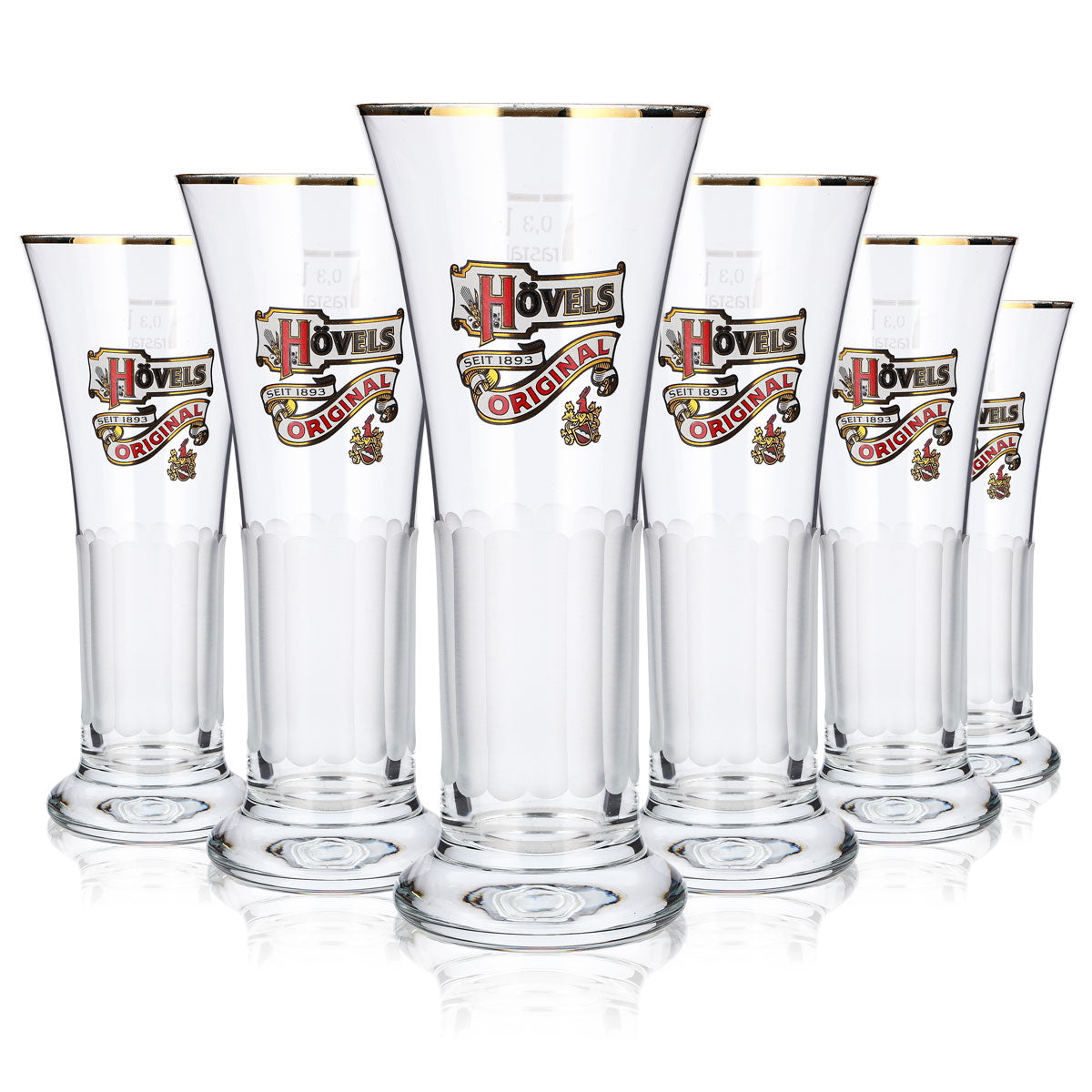 6x Hövels Bier Glas 0,3l Pokal Goldrand Relief Frosted