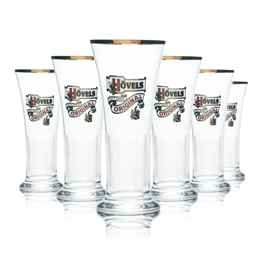 6x Hövels Glas 0,2l Bier Pokal Victoria Becher Kontur Gläser Goldrand Dortmund