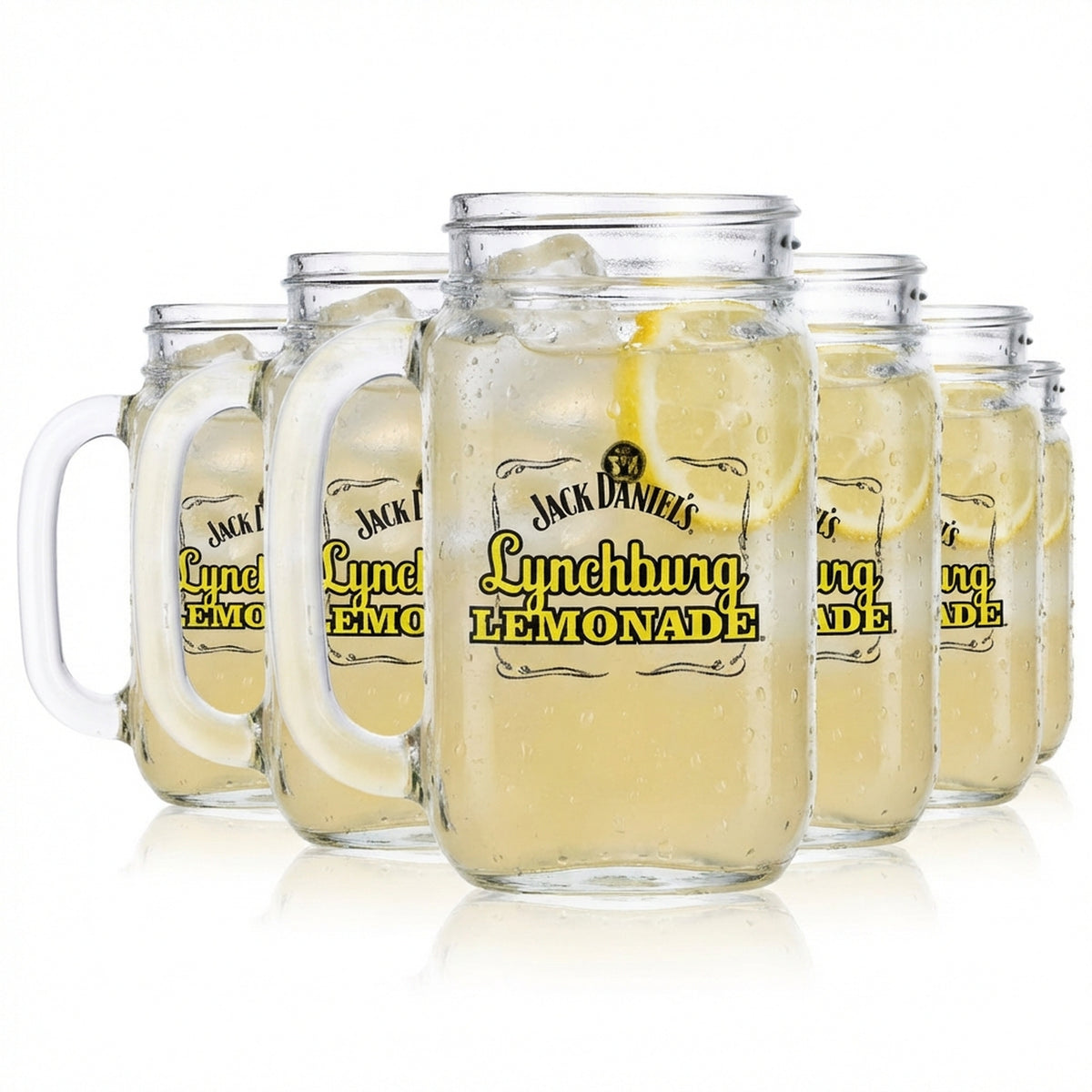 6x Jack Daniels Whiskey Glas Jargläser 0,48l Krug Lynchburg Gelb OHNE Deckel