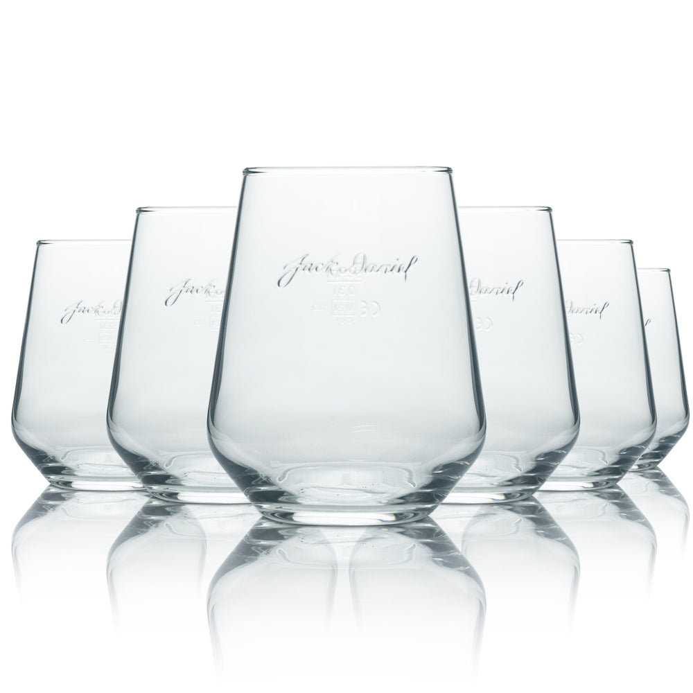 6x Jack Daniels Whiskey Glas Tumbler Relief Logo