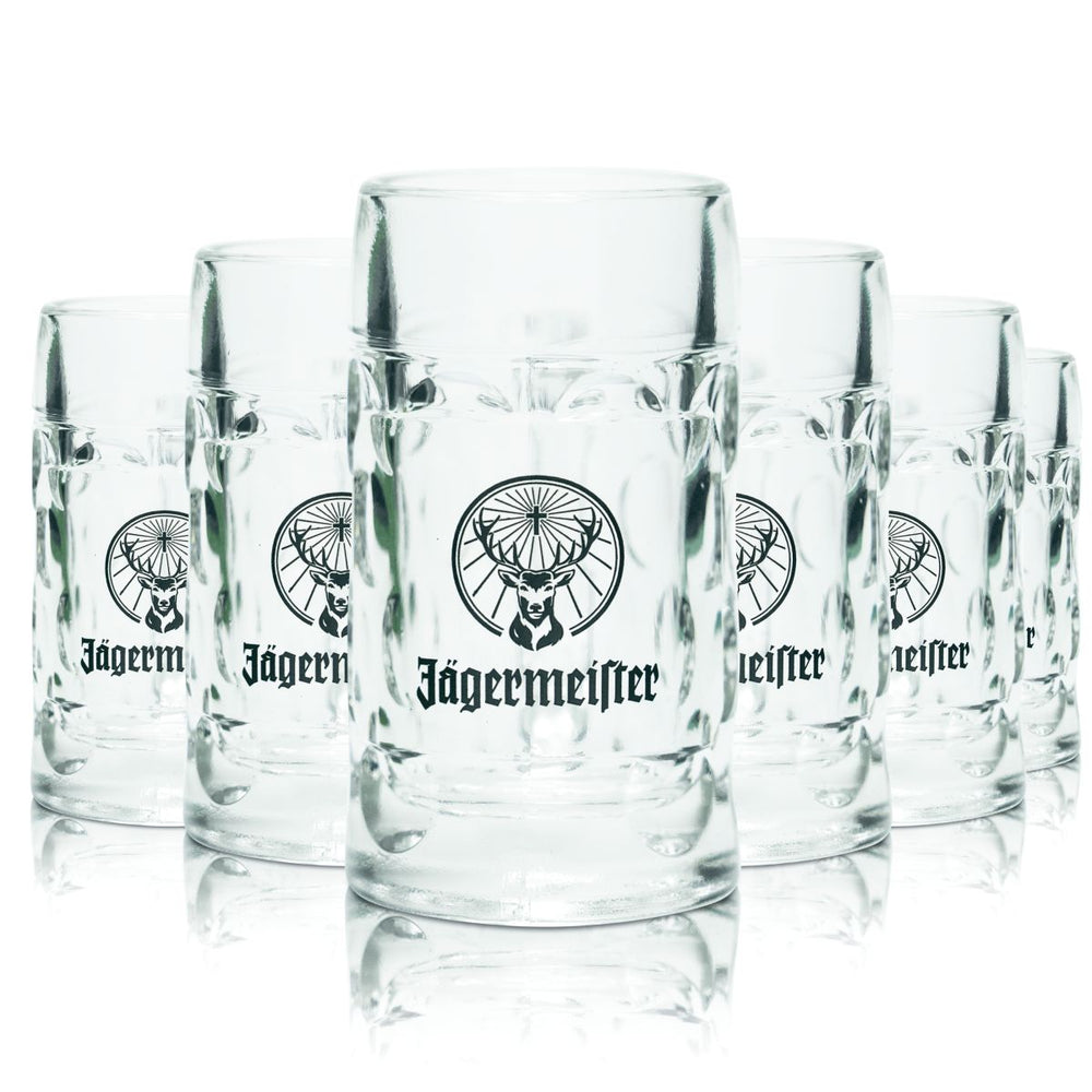 6x Jägermeister Shotglas Schnapsglas 5cl Bierkrug Stamper Kurzegläser Likörglas