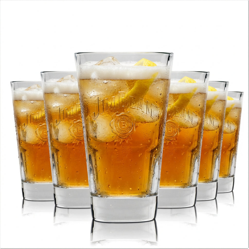 6x Jim Beam Glas 340 ml Stapelbar Longdrink Whiskey Kontur Gläser Geeicht Gastro
