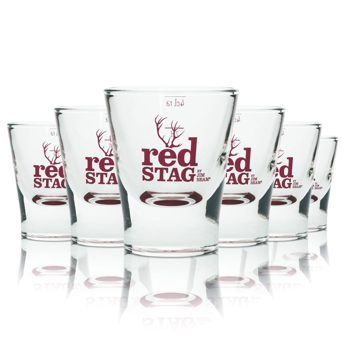 6x Jim Beam Shotglas 4cl Kurze Stamper Whiskey Gläser Red Stag Gastro Kneipe
