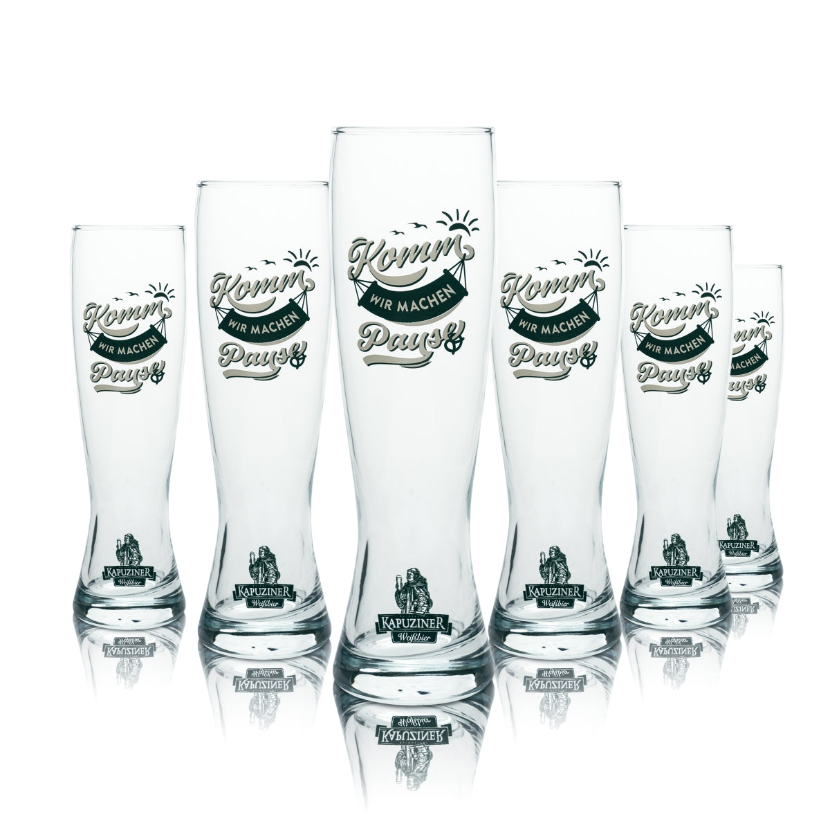 6x Kapuziner Bier Glas 0,5l Weißbierglas "Komm wir machen Pause" Hefe Weißbier Gläser