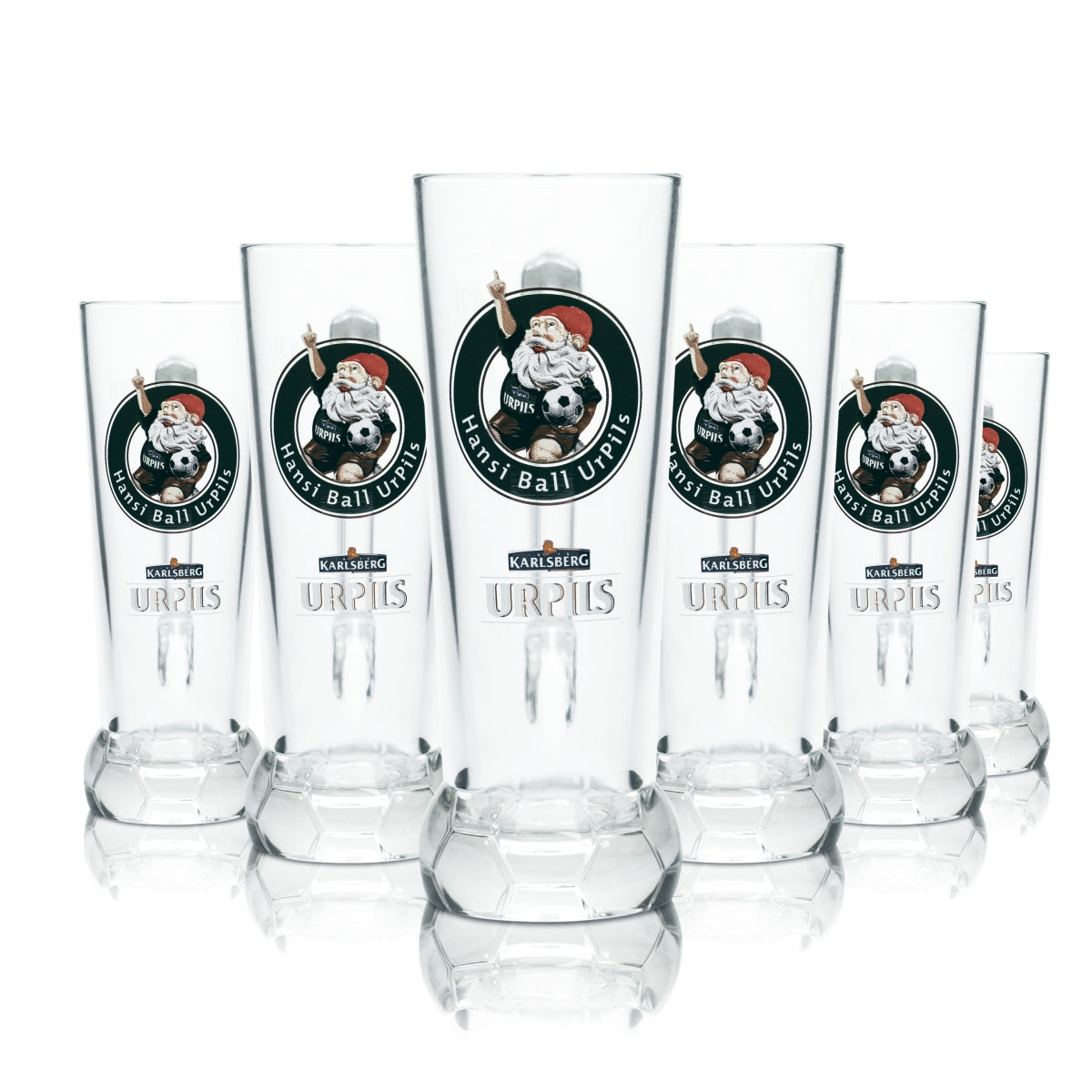 6x Karlsberg Glas 0,3l Hansi Ball Urpils Bier Krug Gläser Brauerei Humpen Seidel
