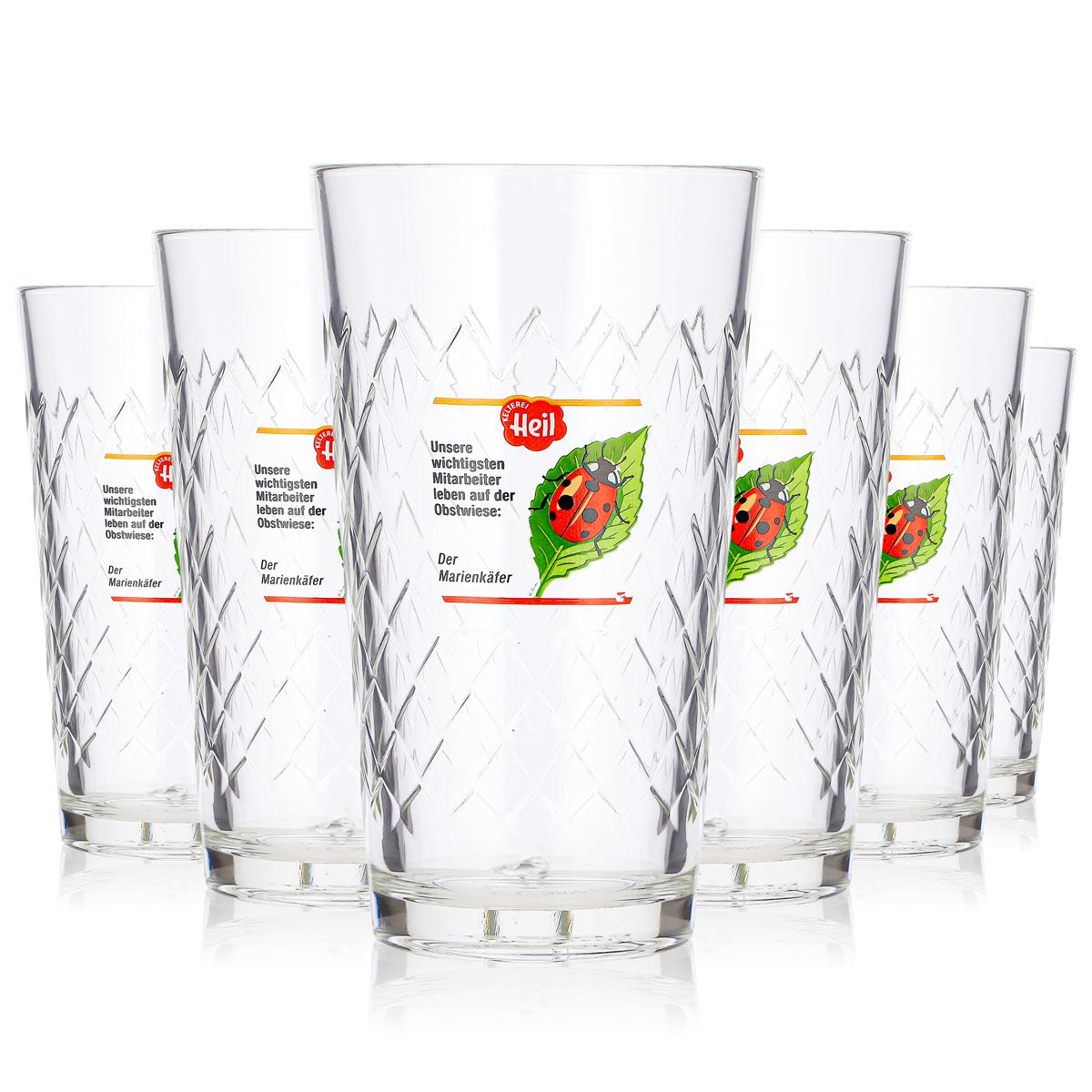 6x Kelterei Heil Apfelwein Glas 0,25l longdrink Marienkäfer Blatt logo (6er Set)