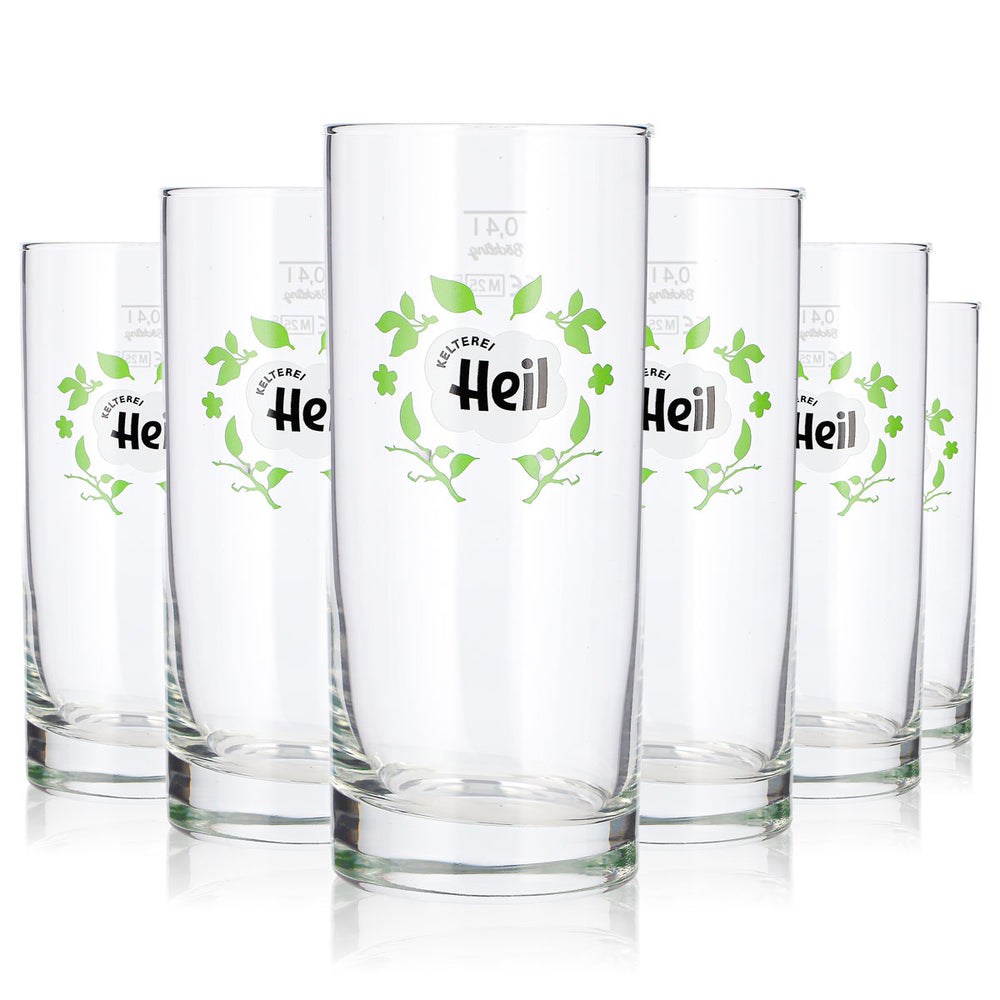 6x Kelterei Heil Apfelwein Glas 0,4l longdrink grünes Logo Pflanzen (6er Set)