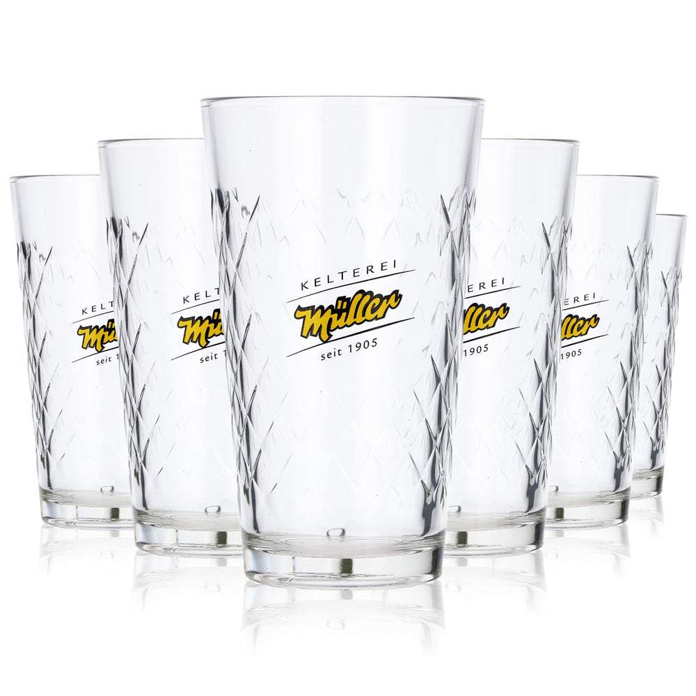 6x Kelterei Müller Glas 0,25l Apfelwein Becher Gläser Set Edle Relief Glaskontur