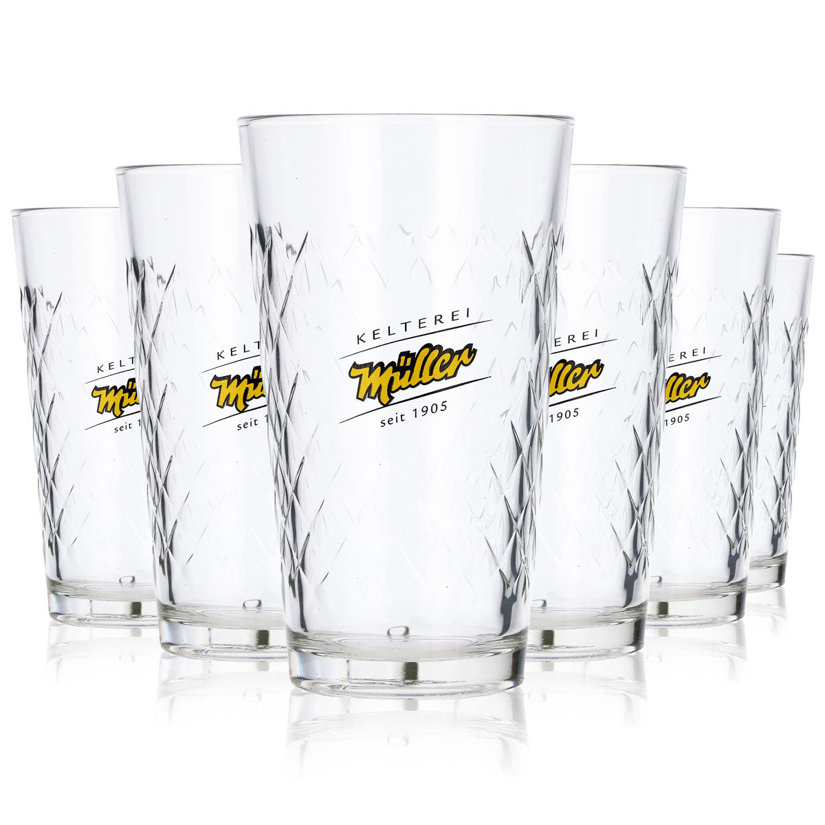 6x Kelterei Müller Glas 0,25l Apfelwein Becher Gläser Set Edle Relief Glaskontur