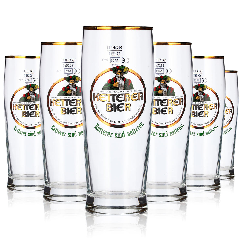 6x Ketterer Bier Bier Glas 0,25l Becher Goldrand Sahm Trumpf Bierglas