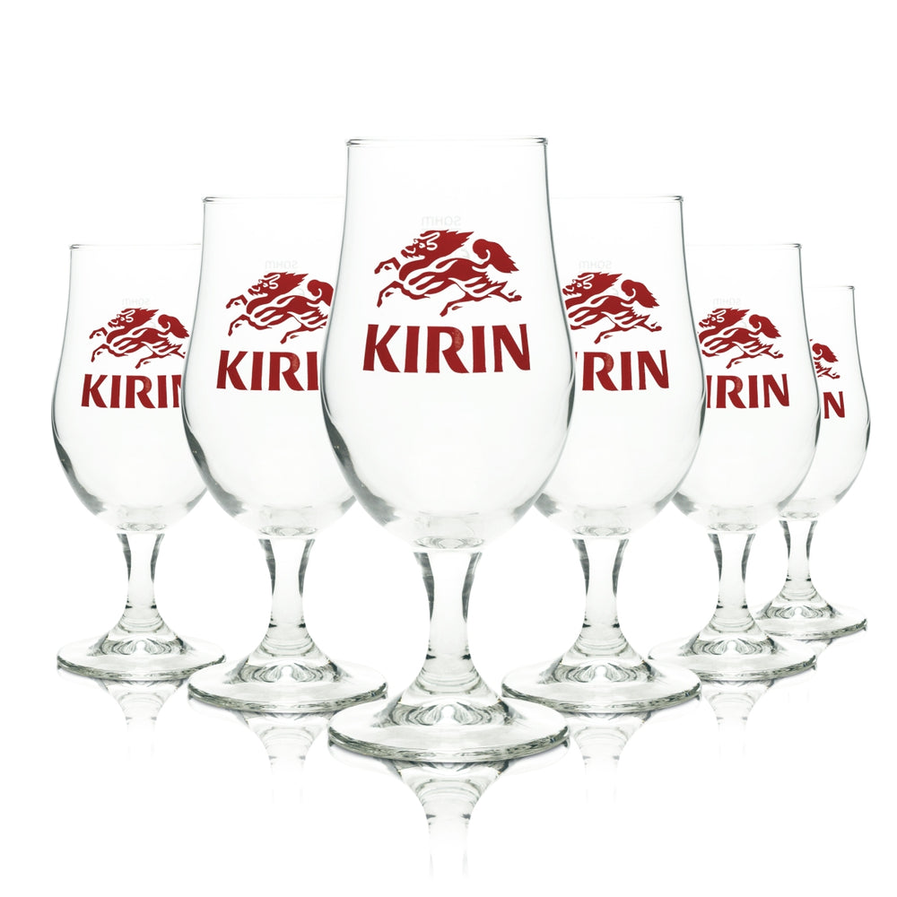 6x Kirin Ichiban Bier Glas 0,3l Tulpe Japanisches Beer Gläser Pokal Drache Craft