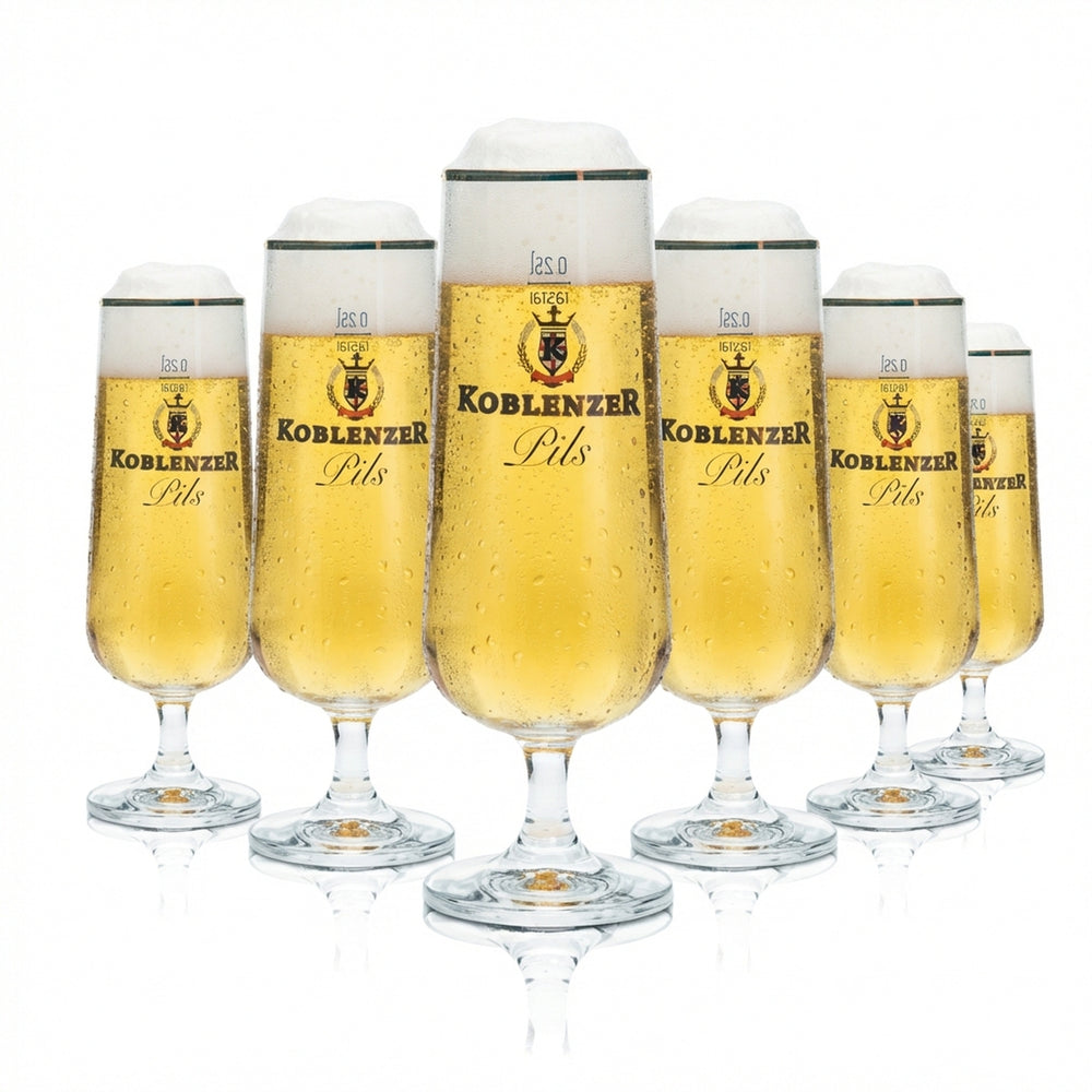 6x Koblenzer Bier Glas 0,25l Pokal Tulpe Becher Goldrand Gläser Pils Gastro Bar