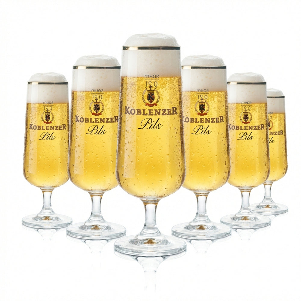 6x Koblenzer Bier Glas 0,2l Tulpe Pokal Kelch Goldrand Gläser Gastro Bar Pils