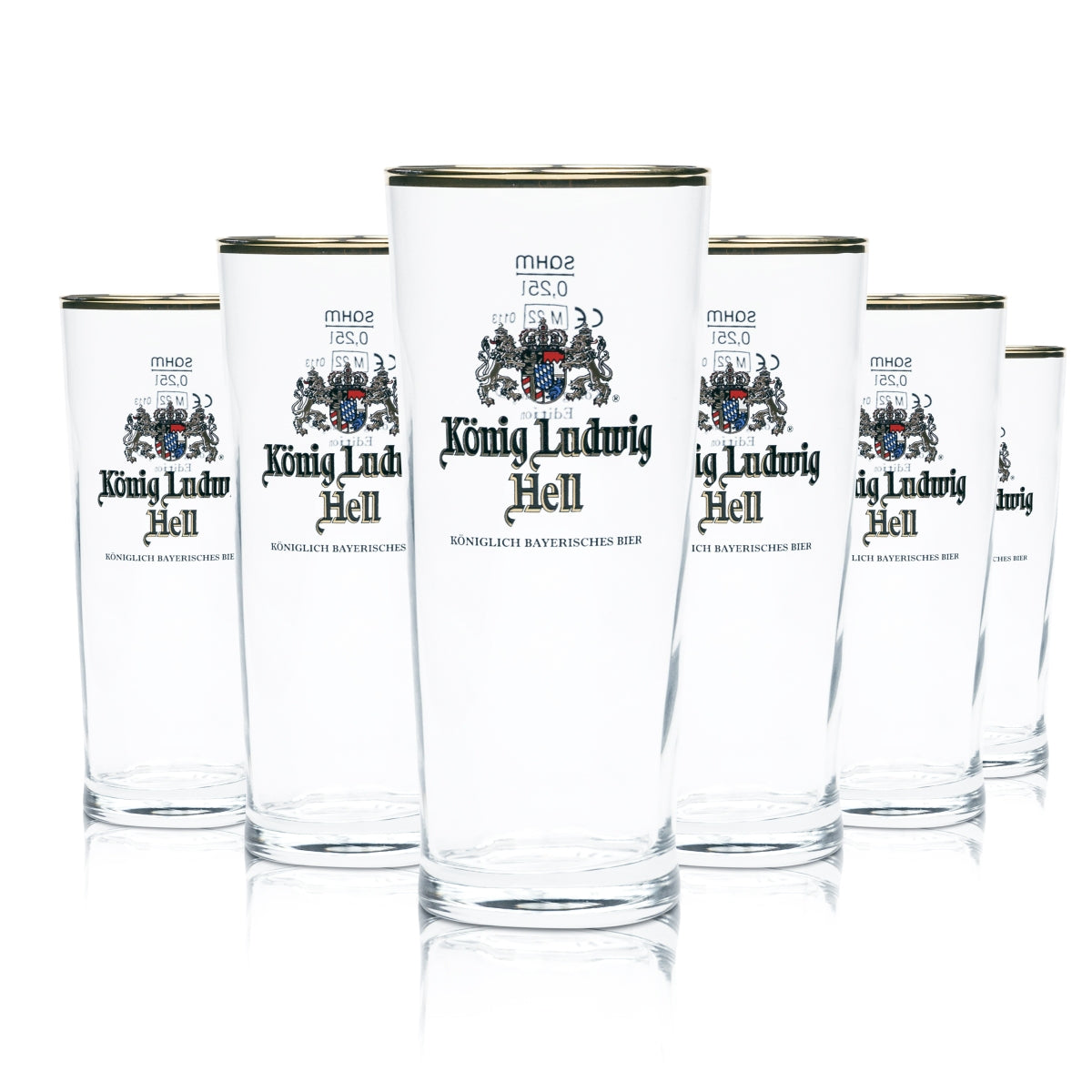 6x König Ludwig Bier Glas Hell 0,25l Willi Becher Goldrand Gläser Tumbler Stange