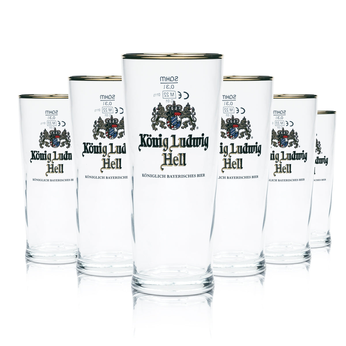 6x König Ludwig Hell Bier Glas 0,3l Becher Germania Goldrand Sahm Relief Gläser