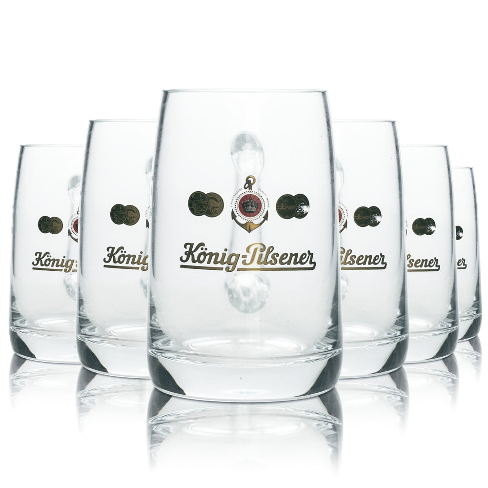 6x König Pilsener Bier Glas 0,3l Krug Seidel Henkel Gläser Humpen Krüge Brauerei