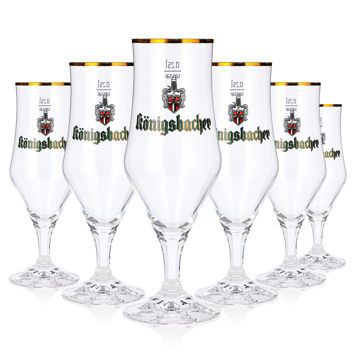 6x Königsbacher Bier Glas 0,25l Kelch Goldrand Rastal Pokal (6er Set)