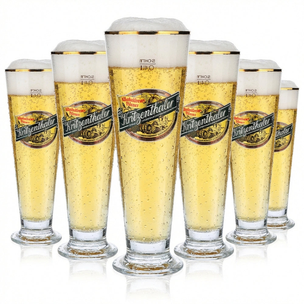 6x Kritzenthaler Bier Glas 0,4l Tulpe Alkoholfrei Goldrand Sahm Florenz