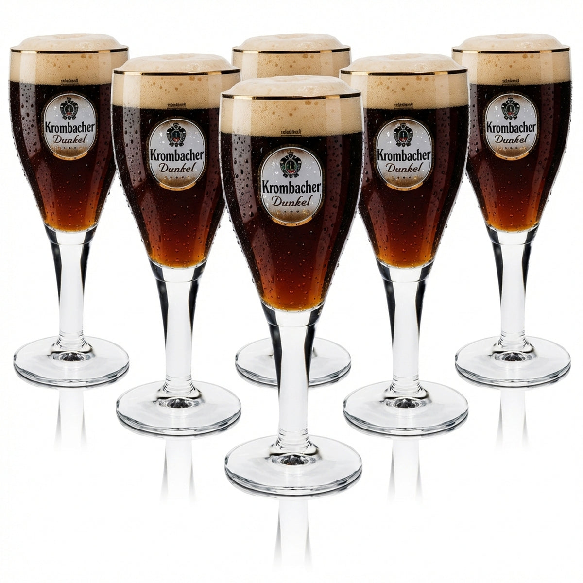 6x Krombacher Glas 0,3l Dunkelpils Pokal Tulpe Goldrand Gläser Gastro Brauerei