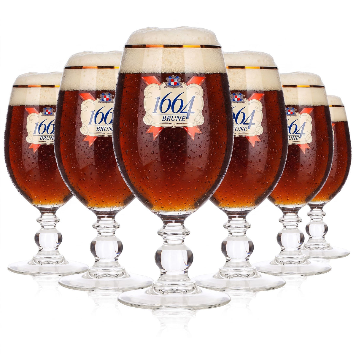 6x Kronenbourg 1664 Bier Glas 0,25l Pokal/Schwenker Goldrand
