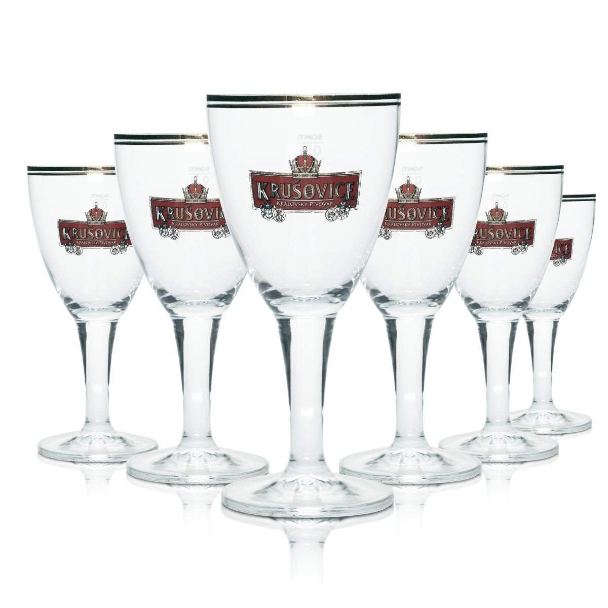 6x Krusovice Glas 0,3l Bier Pokal Kelch Gläser Goldrand Czeck Dunkel Schwarzes
