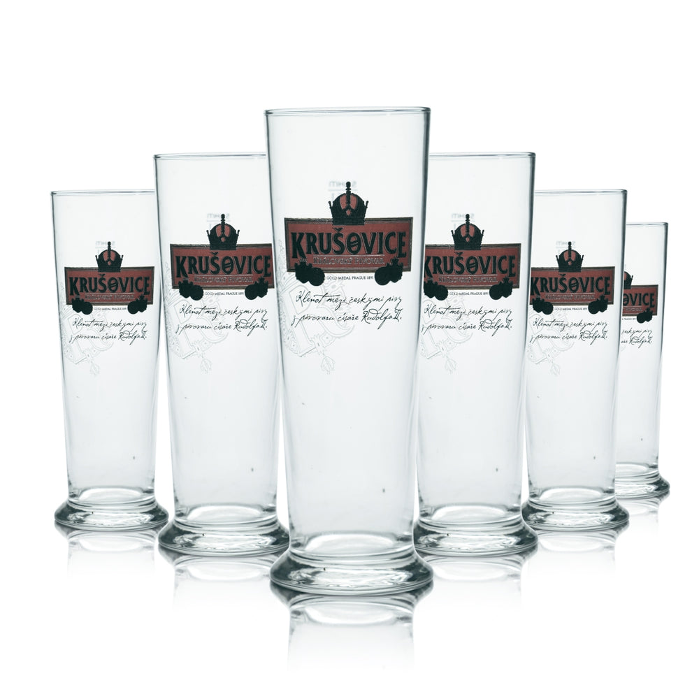 6x Krusovice Glas 0,5l Bier Pokal Gläser Brauerei Czech Dunkel Schwarzes Gastro
